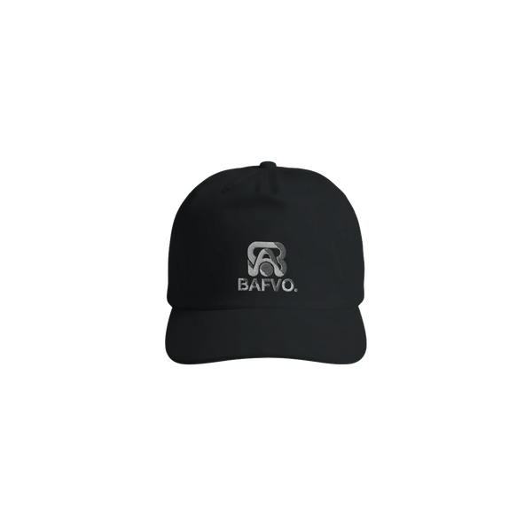 THE BLACKOUT black surf cap with silver embroidered BAFVO logo, Toronto streetwear