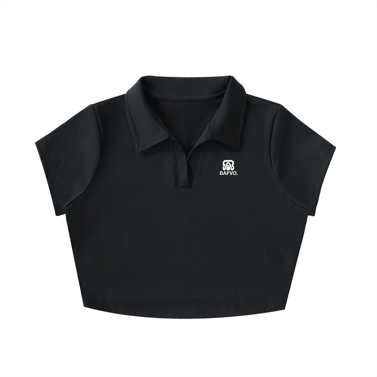BAFVO V-Neck Lapel Crop Top in black with chest logo, Toronto streetwear